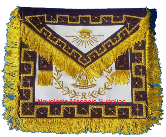 Purple Velvet Freemason Past Master Golden bullion With Gold Silky Fringe Delux Apron