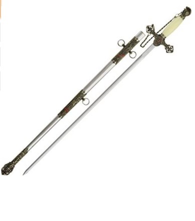 Sir Knight Templar Silver finish Sword  White handle