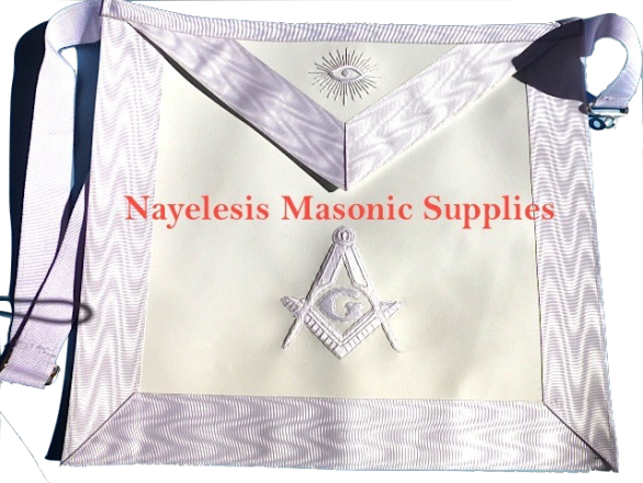 MA-Elegant White Master Mason Blue Lodge Apron Silky Threads Embroi