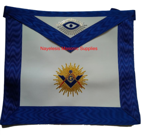 Freemasonry Blue Lodge Master Mason Apron Embroidered with Golden Bullion and Silver Around eye