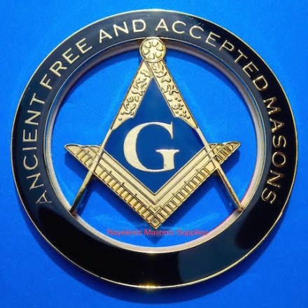 Freemasonry  AF&AM Master Mason Cut Out Auto Heavy Alloy Car Emblem Golden and Black Finish