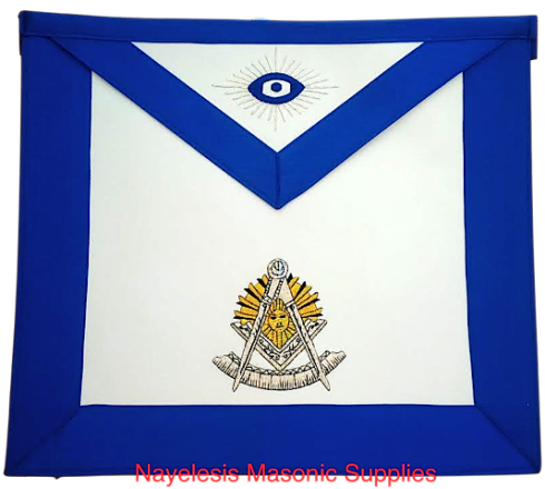 MA-L098 Past Master Golden And Silver Bullion Blue Lodge Apron