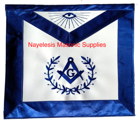 Freemason Blue Lodge Blue Silky Satin Borders Master Mason Apron With Wreath